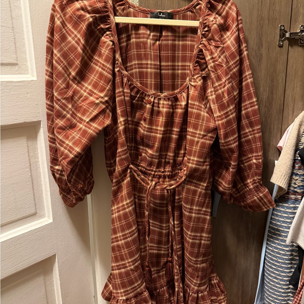 Lulu's Kids Plaid Dress in Red and Brown
